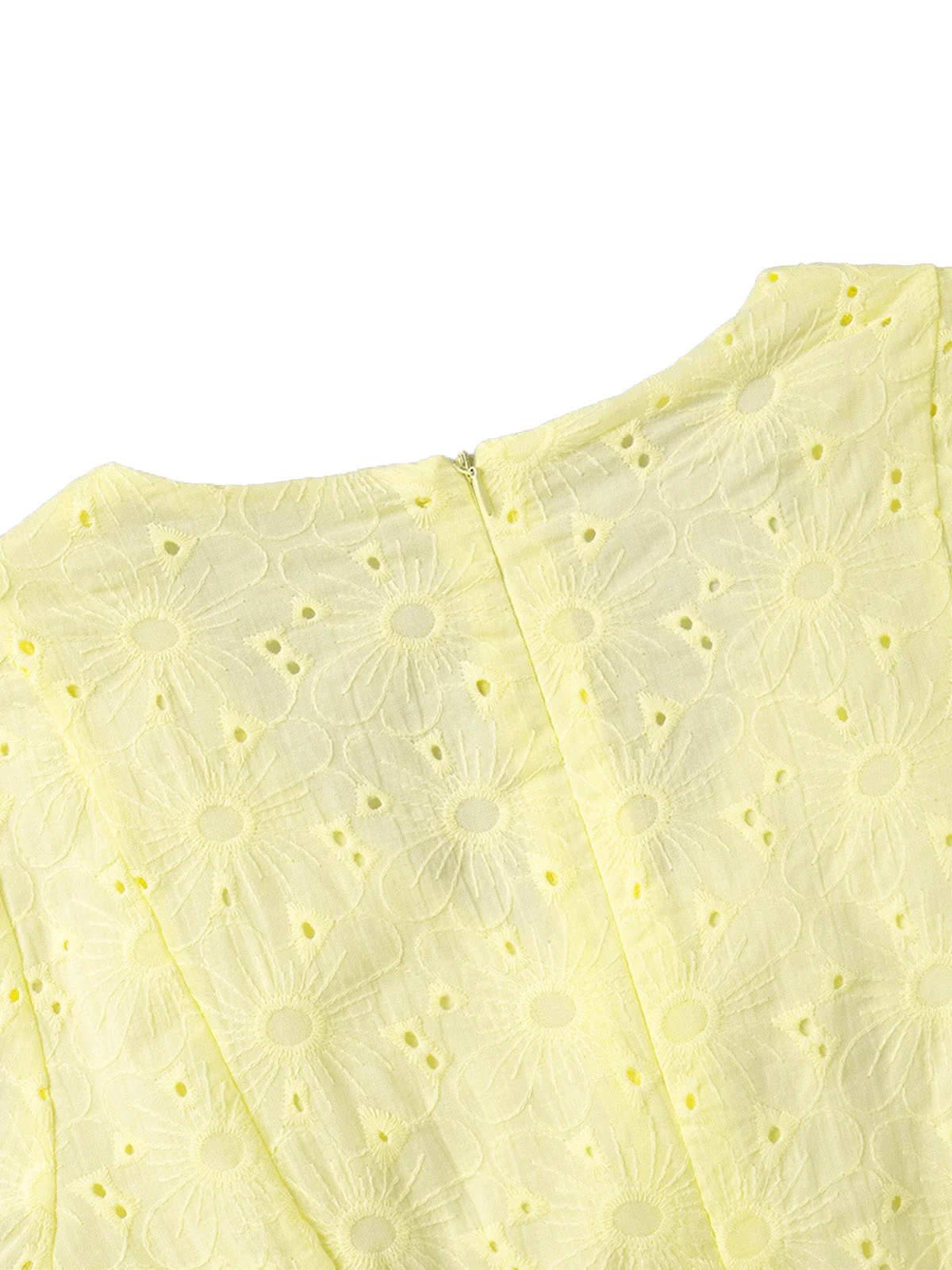 Yellow 1960s Cotton Embroidered Puff Sleeve V-Neck Mini Dress - Image 8