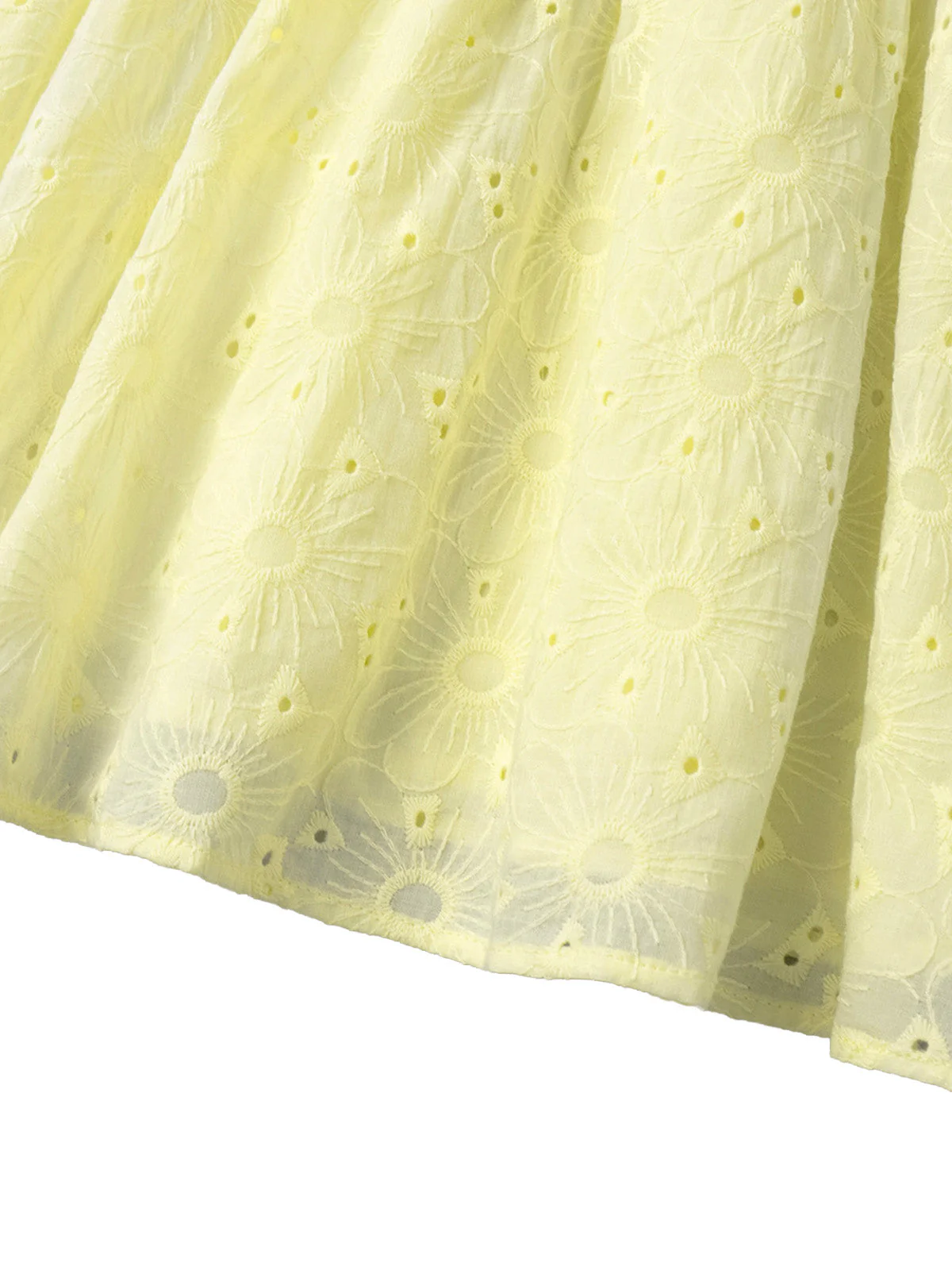 Yellow 1960s Cotton Embroidered Puff Sleeve V-Neck Mini Dress - Image 9