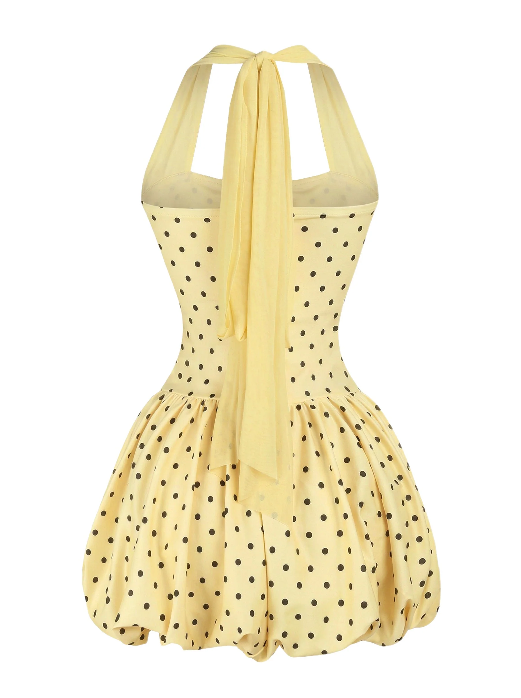 Yellow 1960s Polka Dot Halter Bud Dress - Image 3