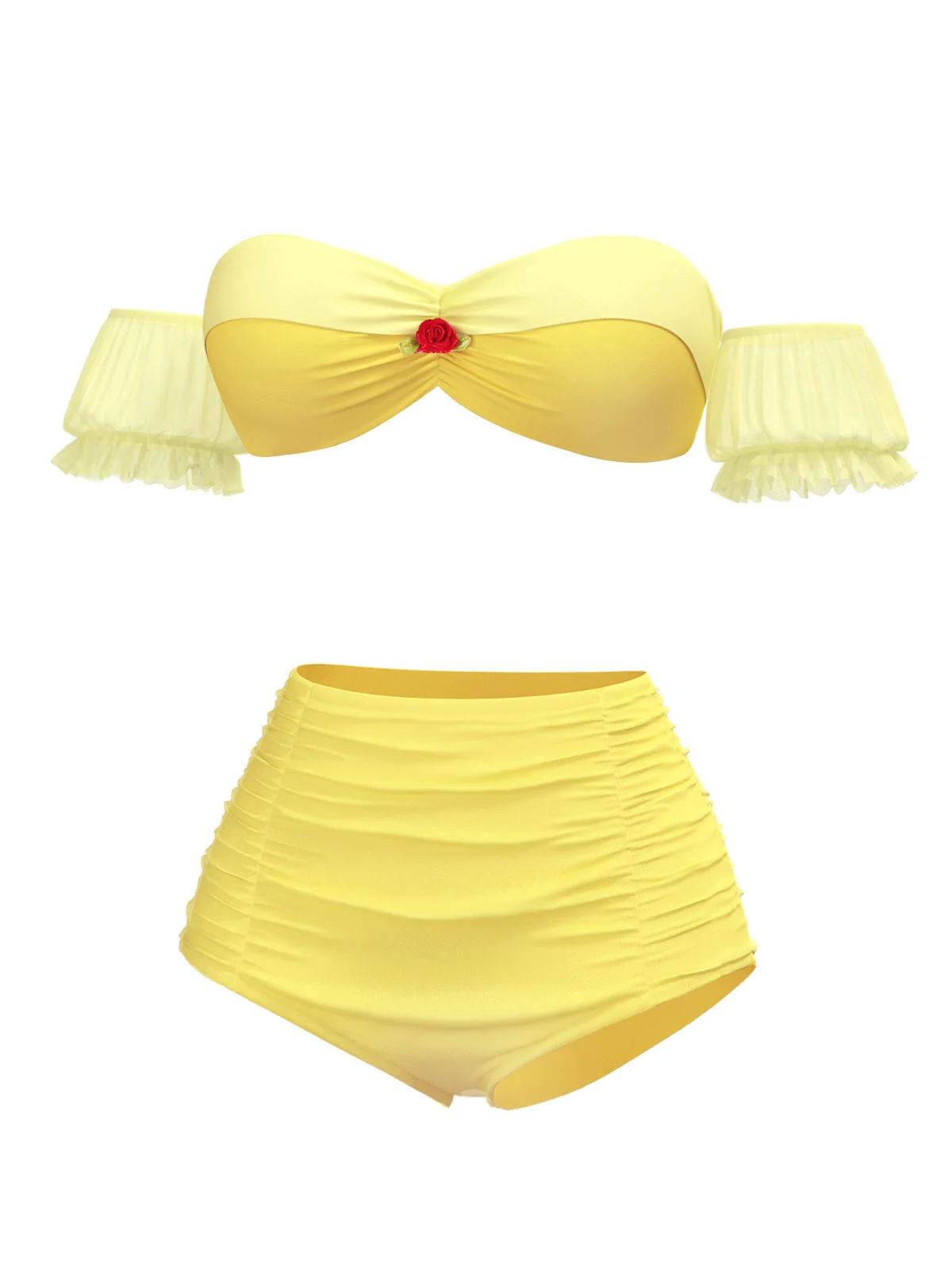 Yellow 1970s Belle Princess Style Rose Puff Bikini Set - Image 2