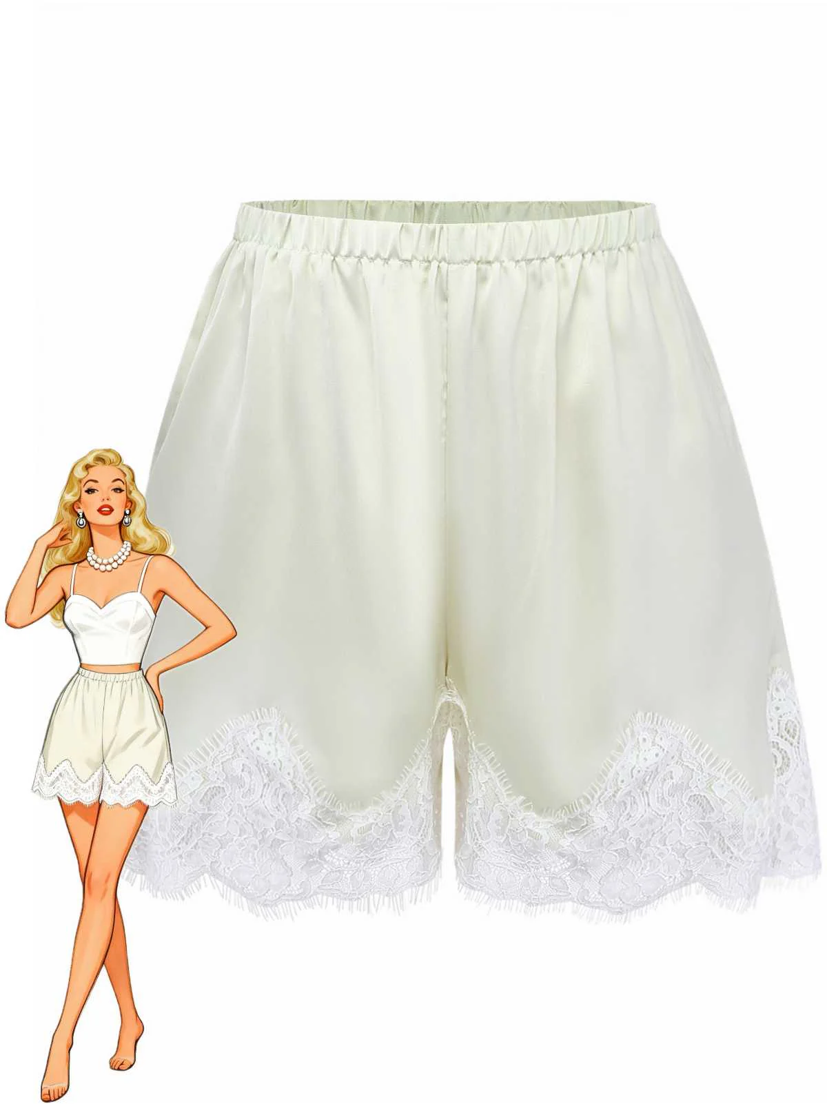 Yellow 1970s High Waist Lace Satin Shorts
