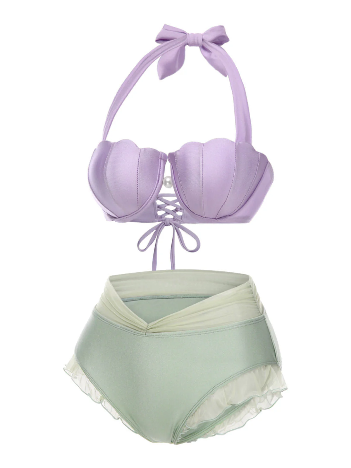 Yellow 1970s Mermaid Shell Halter Bikini Set - Image 5