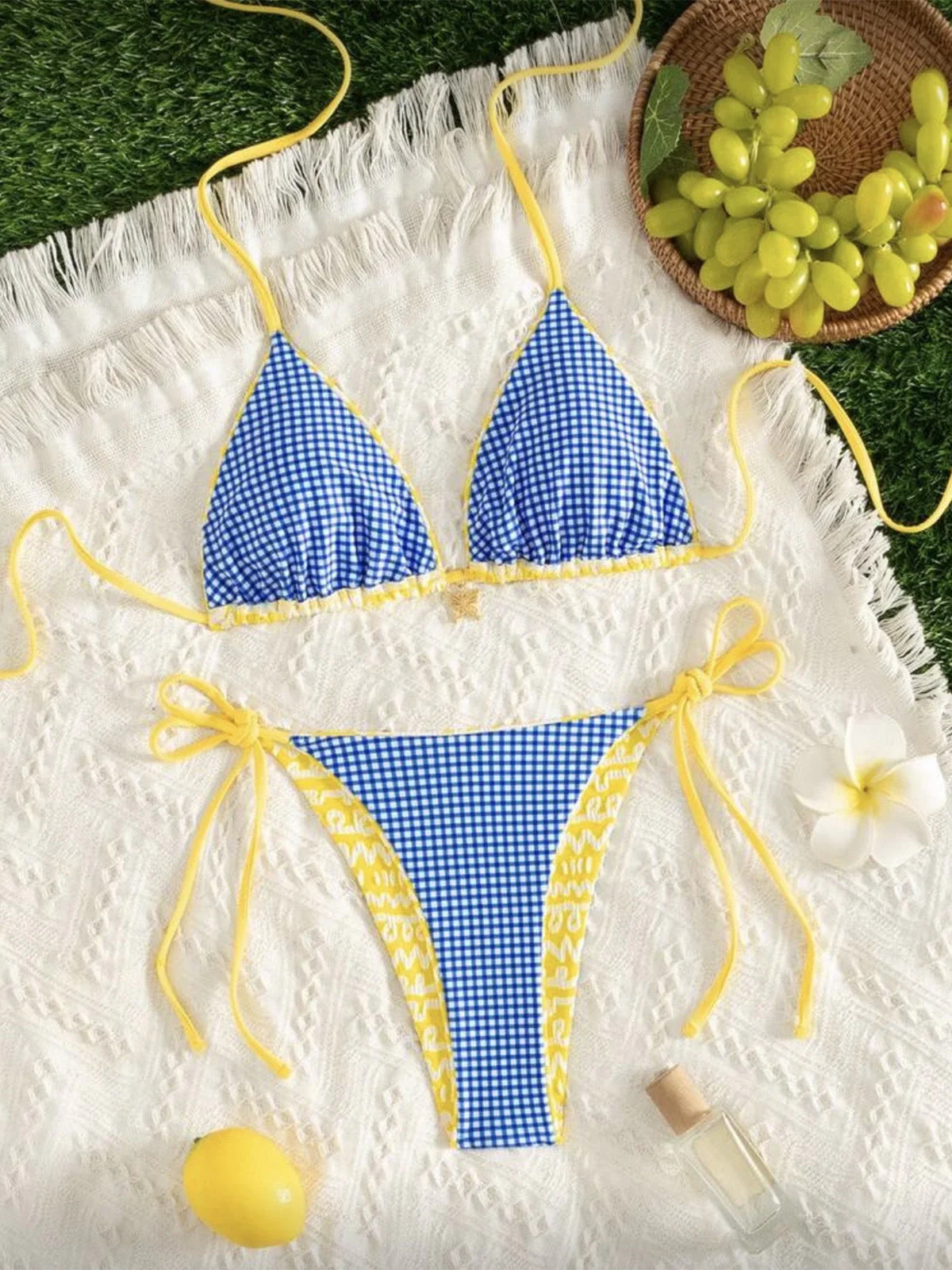 Yellow 1980s Colorblock Reversible Bikini Set - Image 5