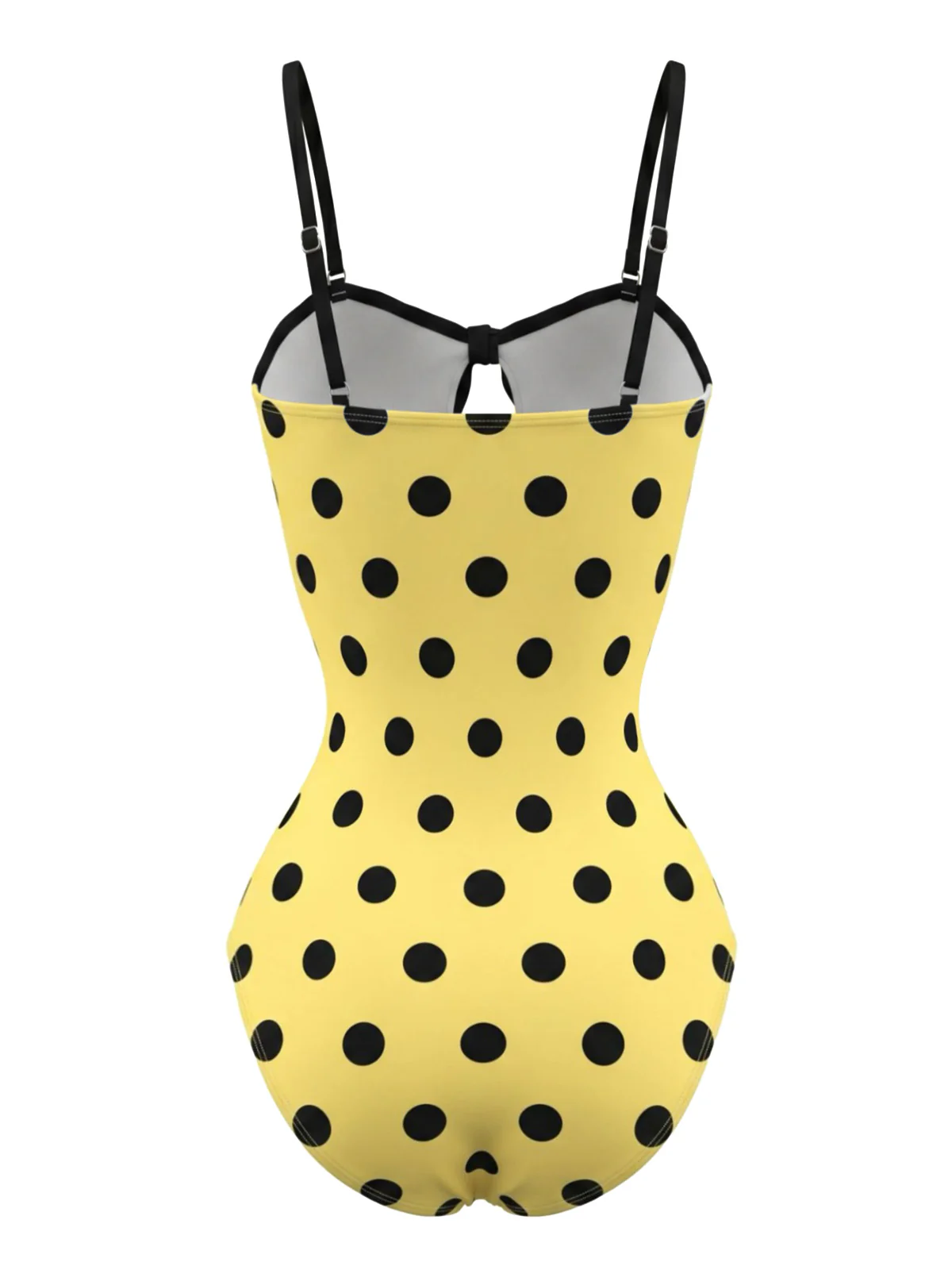 Yellow 1980s Polka Dot Bow One-Piece Swimsuit - Image 3