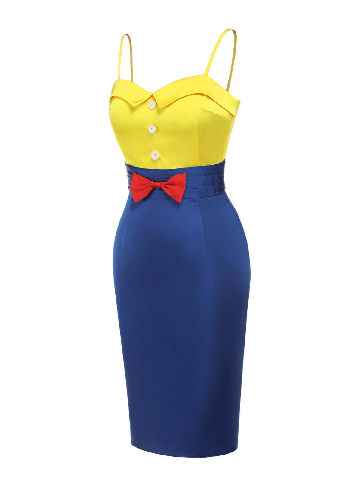 Yellow & Blue 1960s Bow Strap Pencil Dress - Image 3