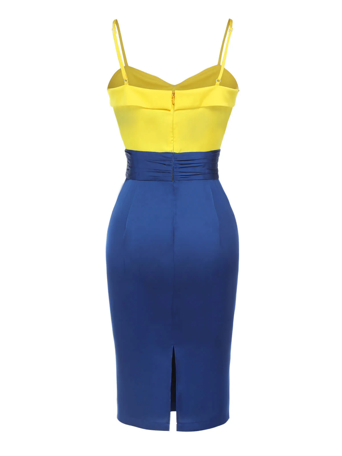 Yellow & Blue 1960s Bow Strap Pencil Dress - Image 4